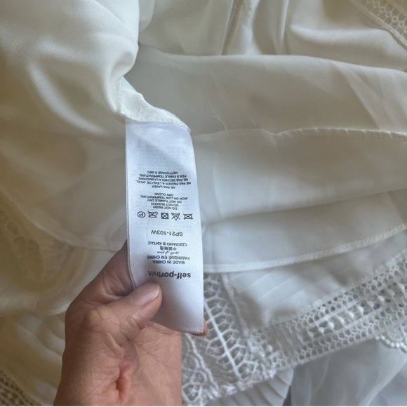 Self-Portrait White V-Neck Lace Silky Dress - Picture 5 of 6